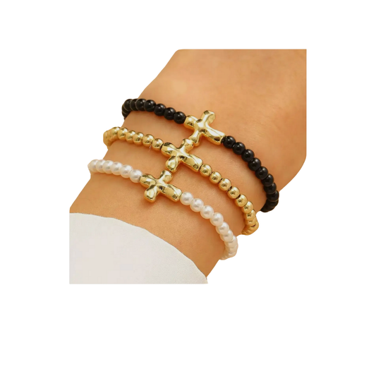 LAYERING CROSS | BRACELET | BLACK AND GOLD CHIC LOVE