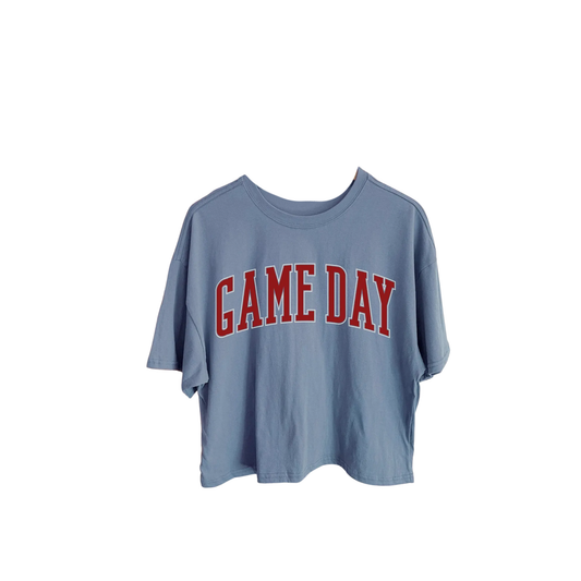 GAME DAY BLUE | CROPPED LOOSE T-SHIRT | BLUE AND RED