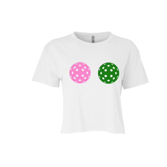 PINK AND GREEN BALL | CROPPED T-SHIRT | PICKLEBALL CHIC LOVE