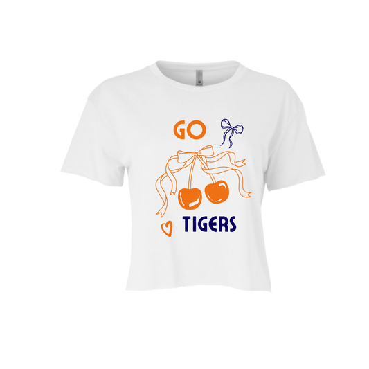GO TIGERS CHERRY | CROPPED T-SHIRT | BLUE AND ORANGE CHIC LOVE