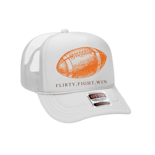 FLIRTY FIGHT WIN TRUCKER | HAT | ORANGE AND WHITE CHIC LOVE