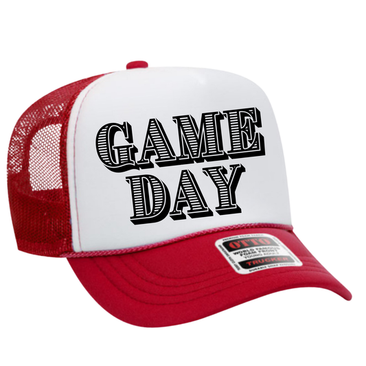 GAME DAY TRUCKER | HAT | BLACK AND RED CHIC LOVE