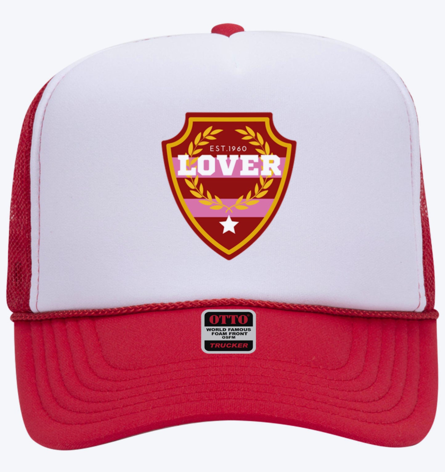 Lover Emblem PATCH Trucker Hat in Red and White