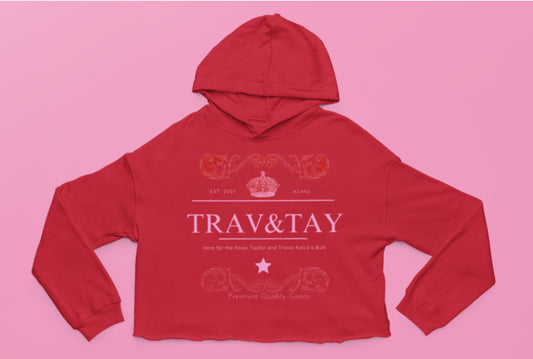 Trav & Tay Red Cropped Hoodie with Pink lettering