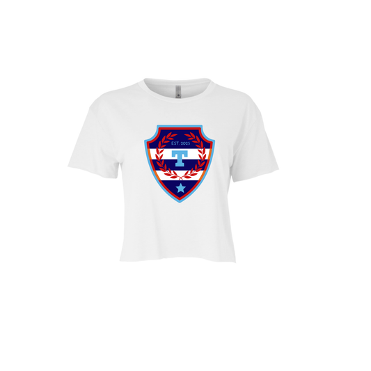 T SHIELD | CROPPED T-SHIRT | NAVY AND RED CHIC LOVE