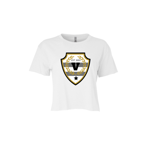 V SHIELD | CROPPED T-SHIRT | BLACK AND GOLD CHIC