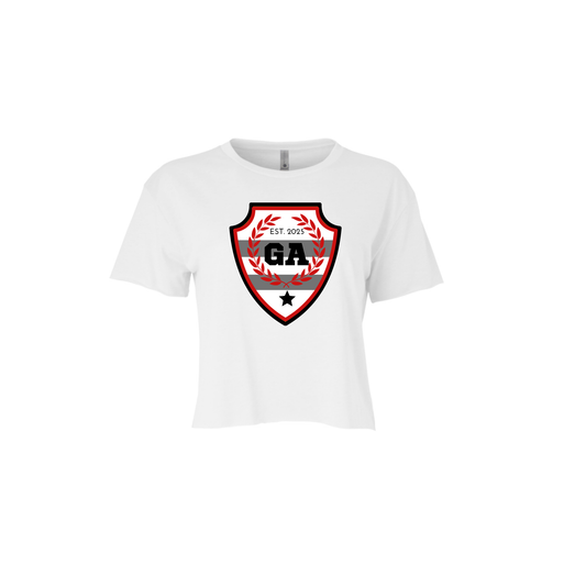 GEORGIA SHIELD | CROPPED WHITE T-SHIRT | BLACK AND RED CHIC LOVE